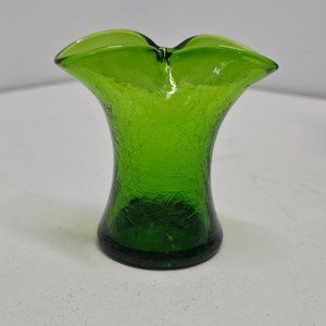 Blenko Green Crackle Glass Pinched Vase